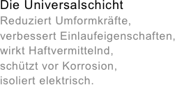 Die Universalschicht&amp;amp;#10;Reduziert Umformkr&amp;auml;fte,&amp;amp;#10;verbessert Einlaufeigenschaften,&amp;amp;#10;wirkt Haftvermittelnd,&amp;amp;#10;sch&amp;uuml;tzt vor Korrosion,&amp;amp;#10;isoliert elektrisch.